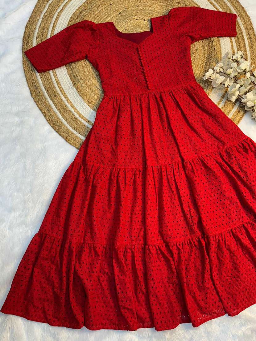 women red cotton fit & flare dress - 22453789 -  Standard Image - 3