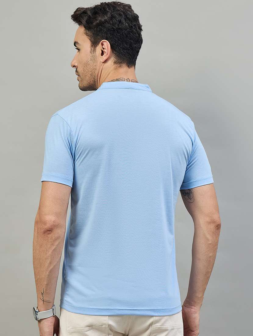 men light blue cotton blend plain t-shirt - 22453792 -  Standard Image - 3