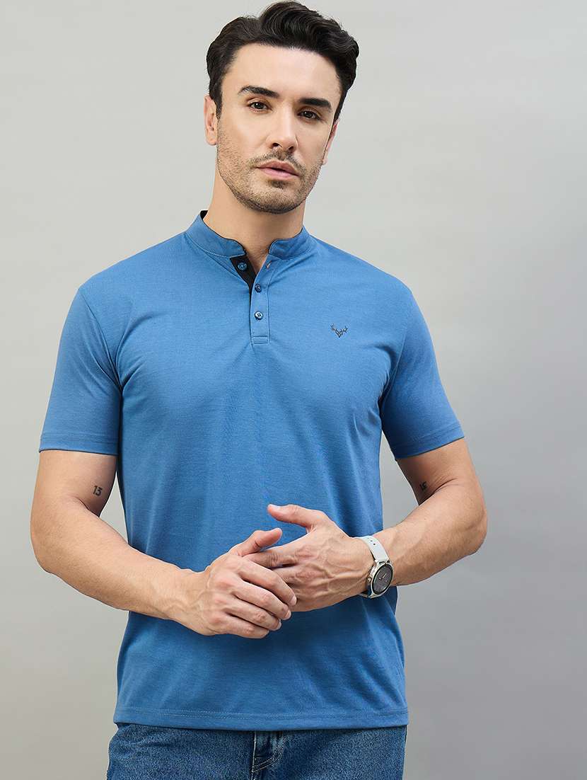 mens blue cotton blend plain t-shirt