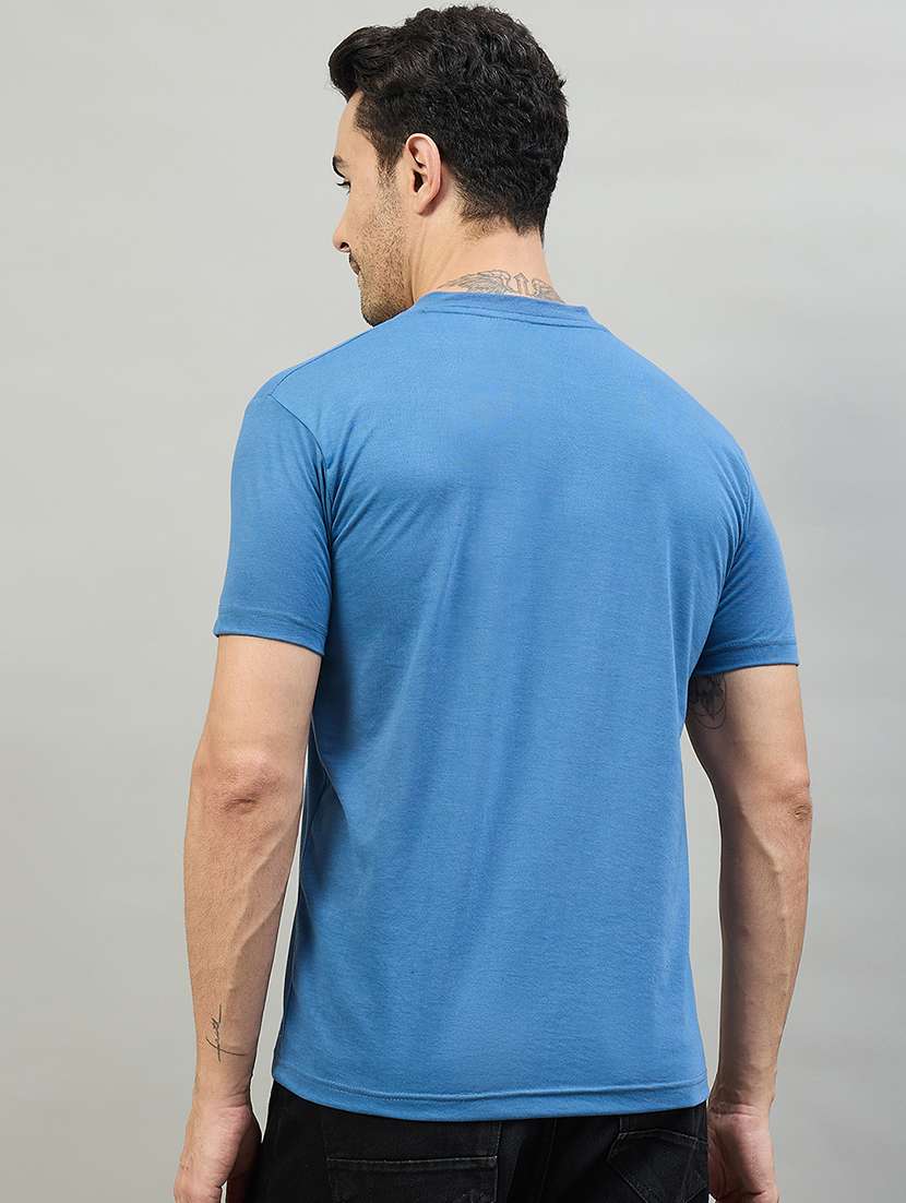 men blue cotton blend plain t-shirt - 22453796 -  Standard Image - 3