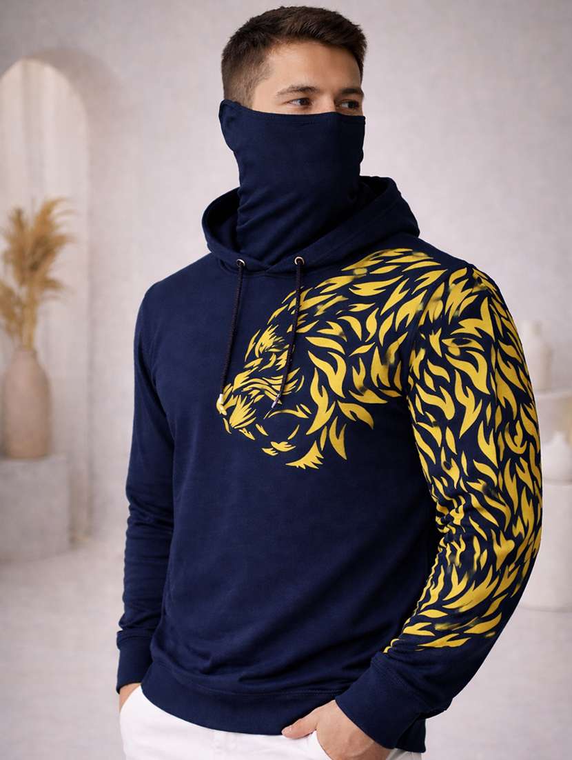men navy blue polyester all over print t-shirt