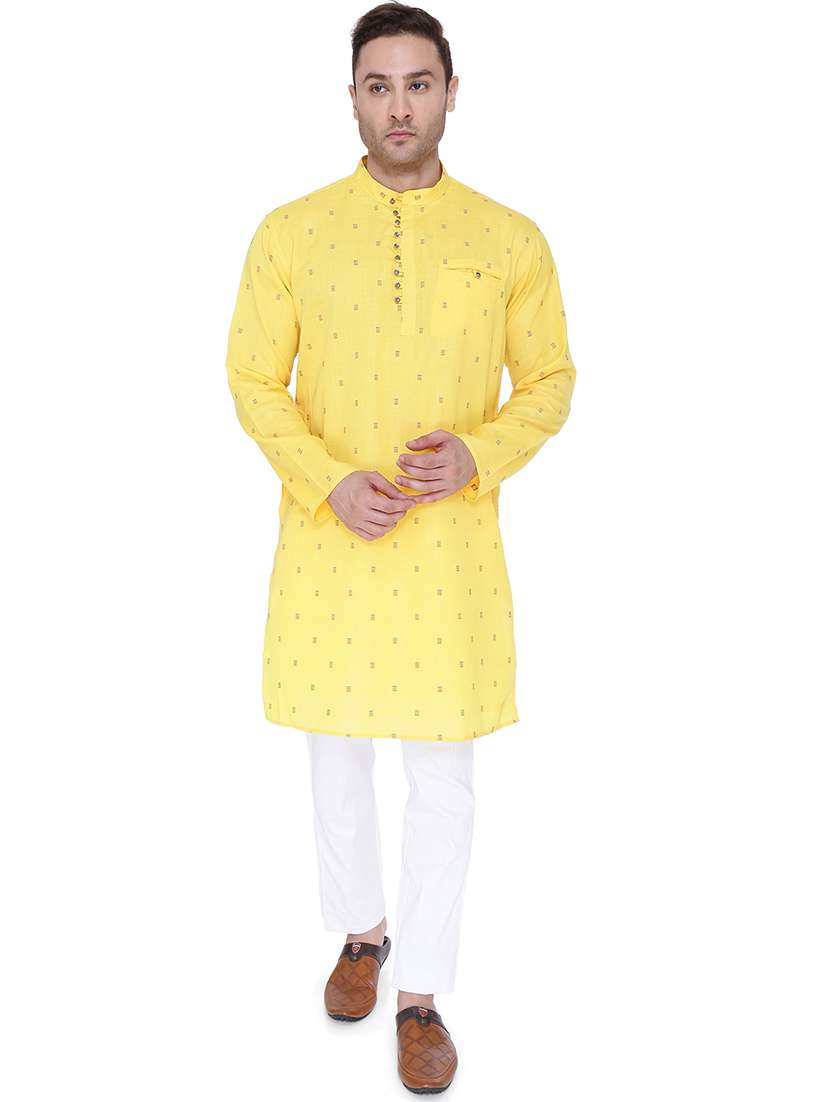 men self design mandarin neck long kurta 