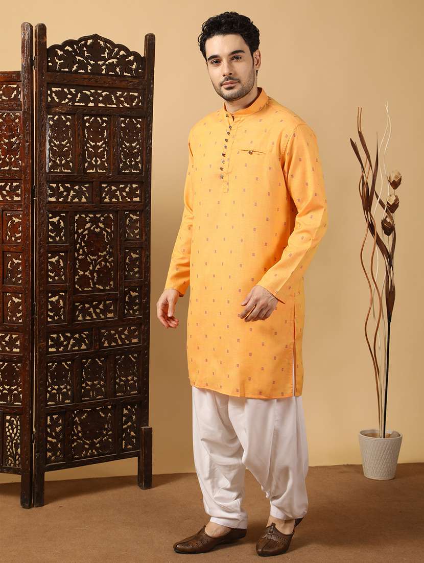 men self design mandarin neck long kurta  - 22453828 -  Standard Image - 3