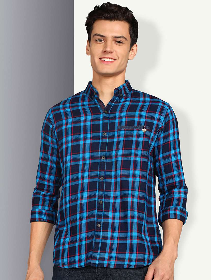 men checkered long sleeve regular fit casual shirt
