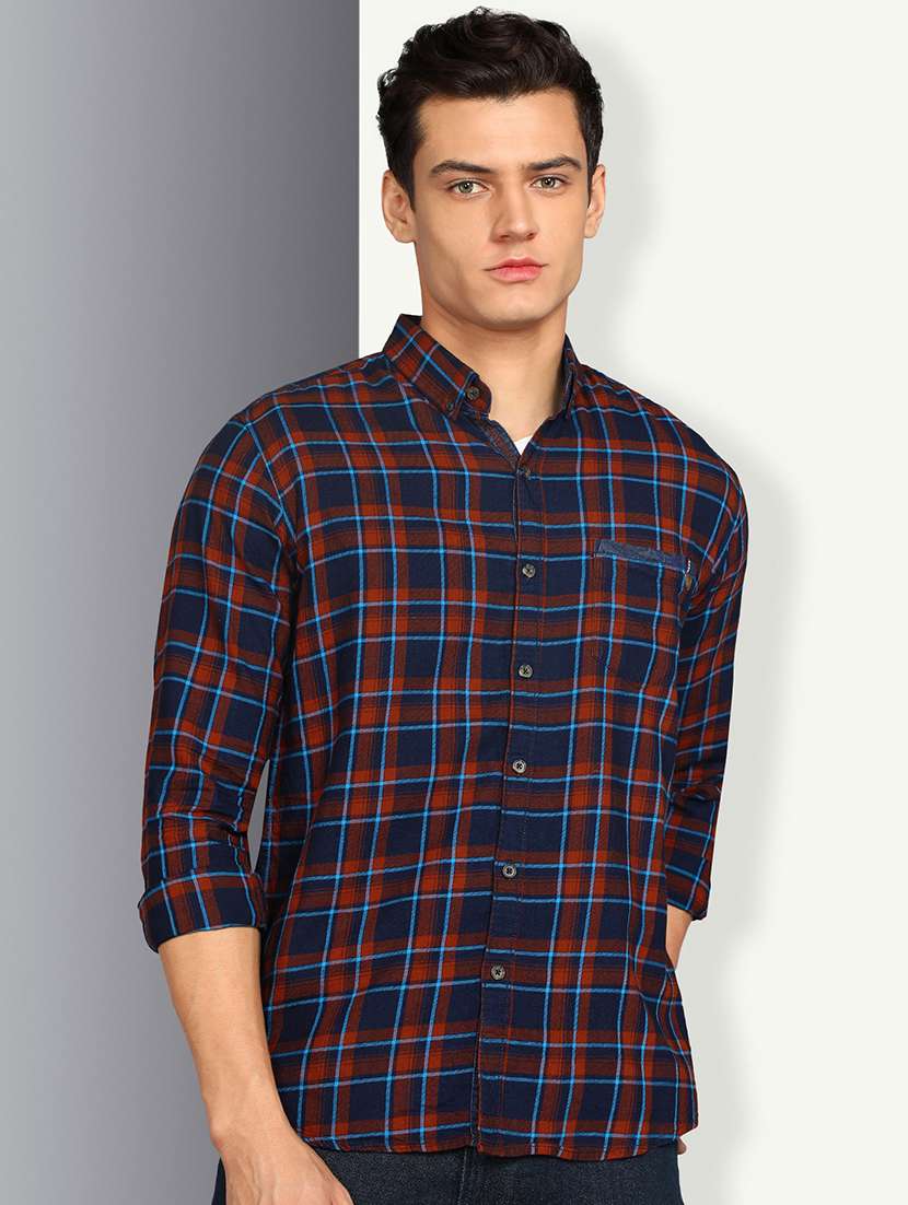 men checkered long sleeve regular fit casual shirt