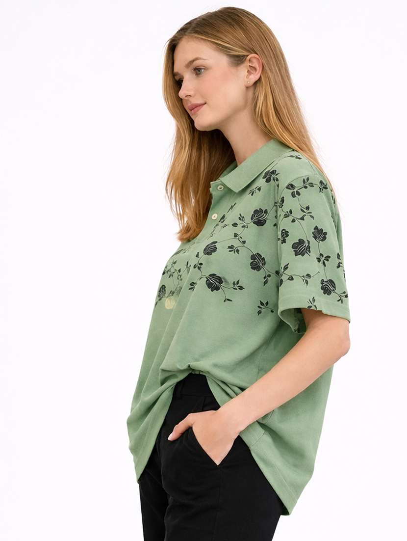 women printed short sleeve oversized polo t-shirt - 22453848 -  Standard Image - 3