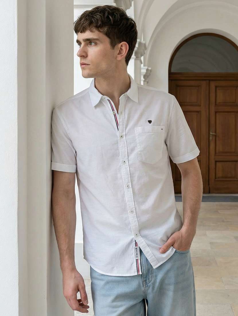 men solid short sleeve regular fit casual shirt