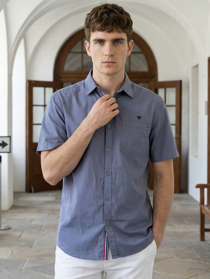 men solid short sleeve regular fit casual shirt