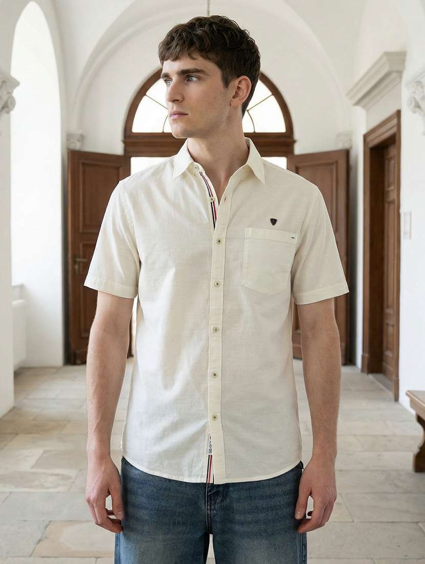 men solid short sleeve regular fit casual shirt