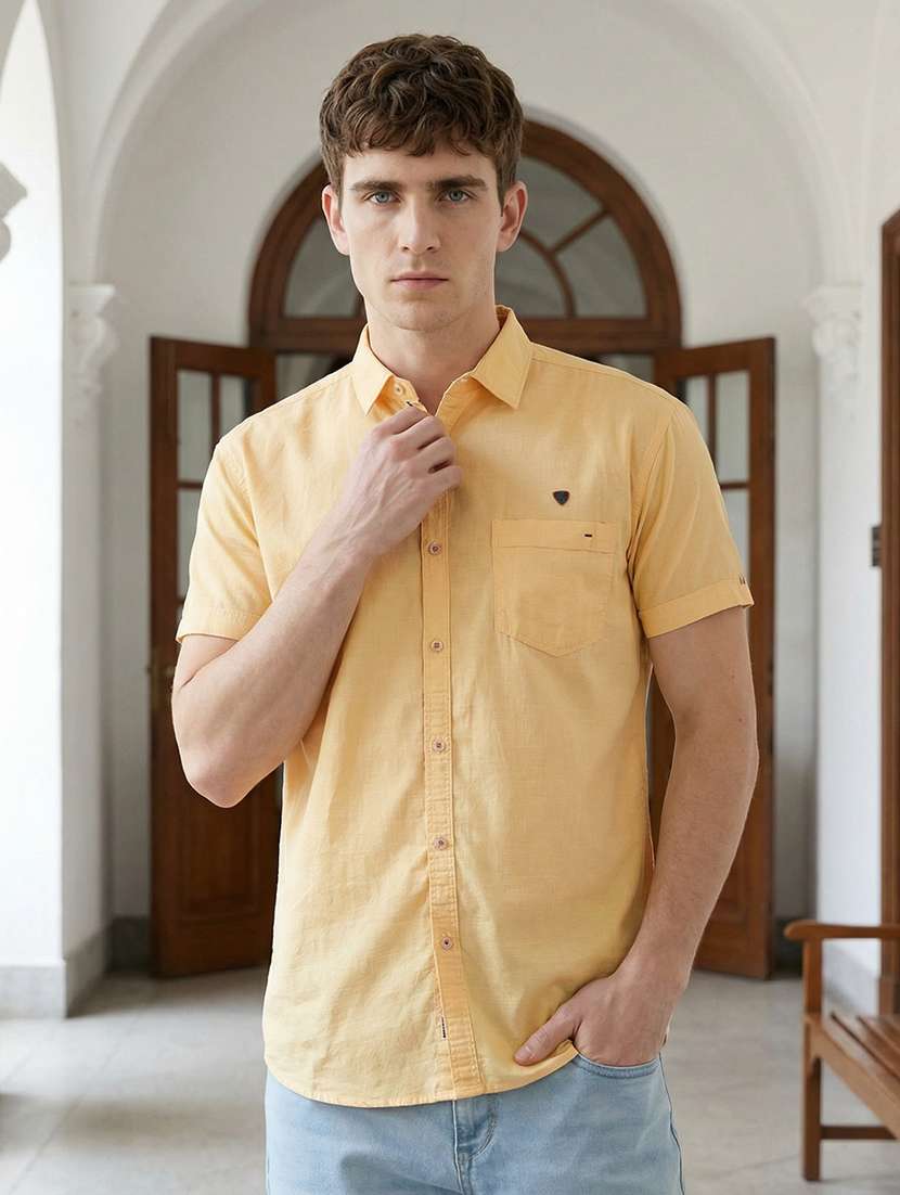 men solid short sleeve regular fit casual shirt
