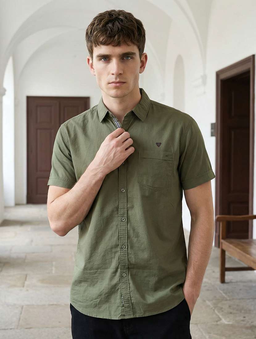 men solid short sleeve regular fit casual shirt