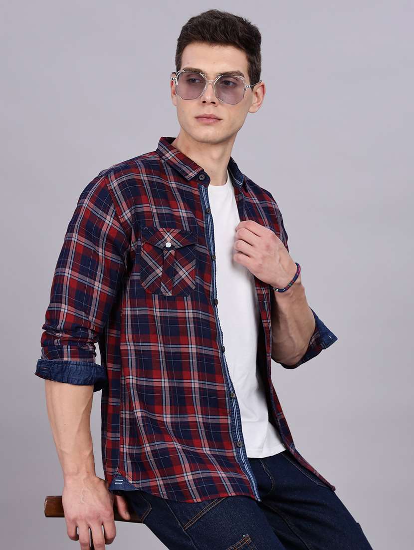 men checkered long sleeve regular fit casual shirt