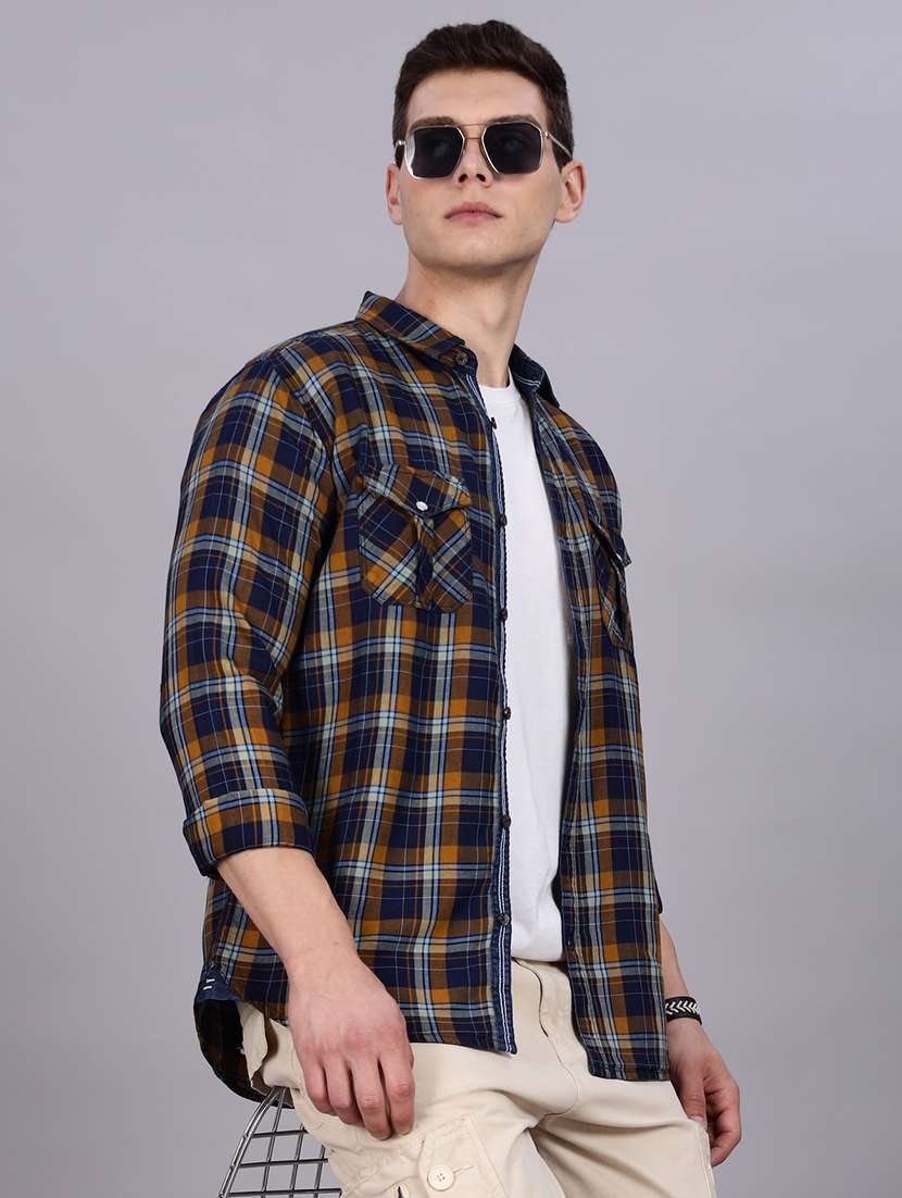 men checkered long sleeve regular fit casual shirt