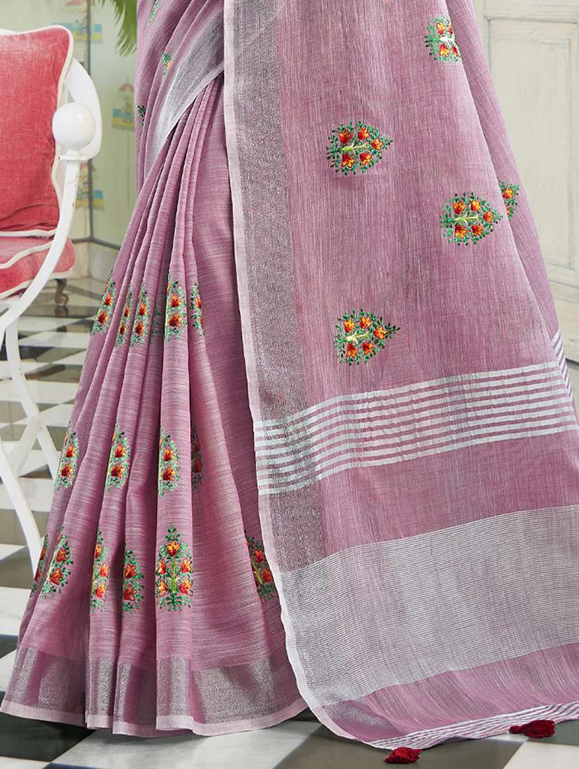 women solid with work embroidered saree with blouse - 22453911 -  Standard Image - 3