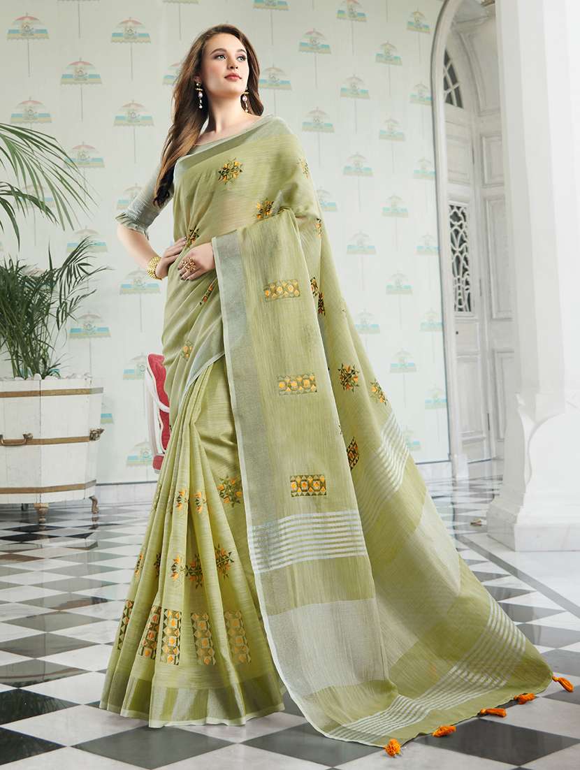 women solid with work embroidered saree with blouse