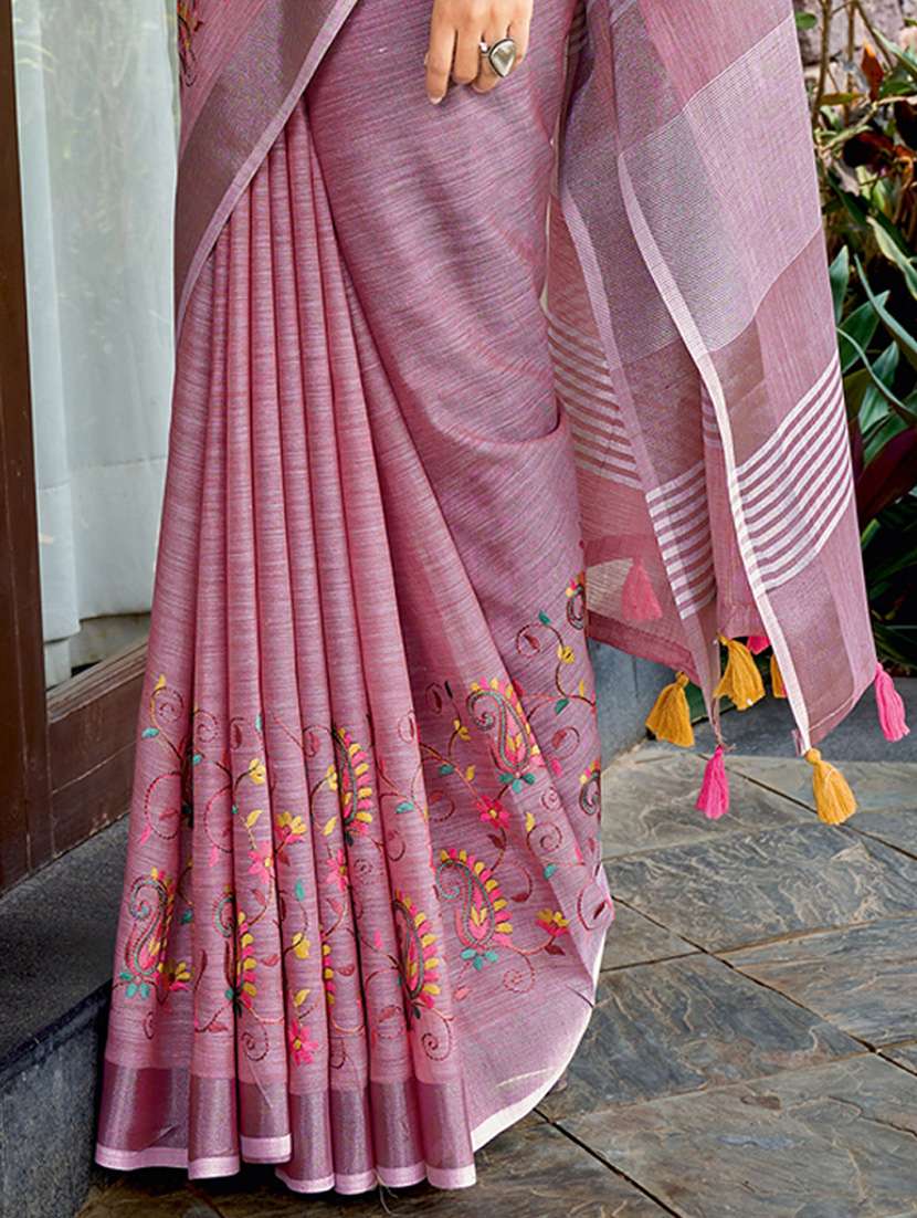women solid with work embroidered saree with blouse - 22453916 -  Standard Image - 3