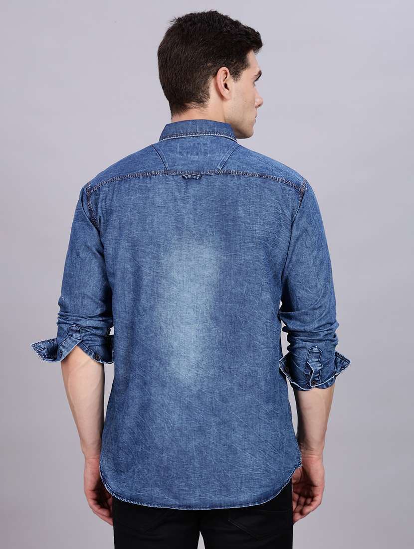 men solid long sleeve regular fit denim shirt - 22453921 -  Standard Image - 5