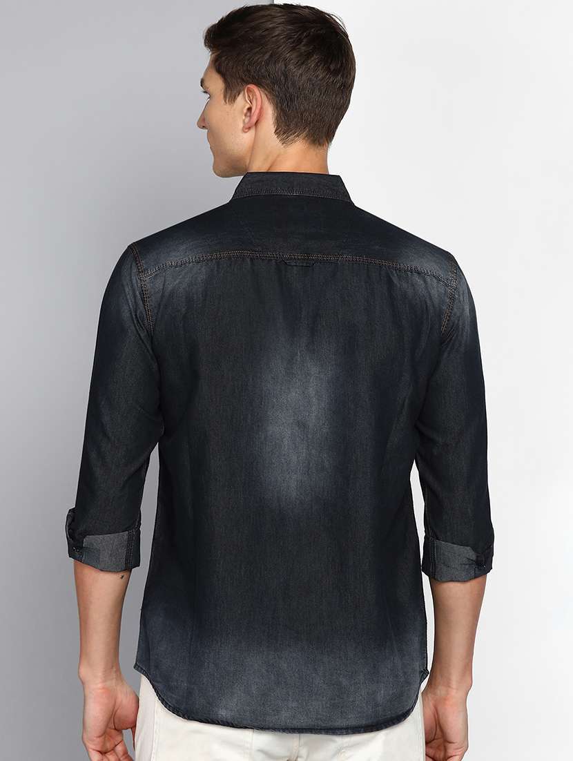 men solid long sleeve regular fit denim shirt - 22453922 -  Standard Image - 3