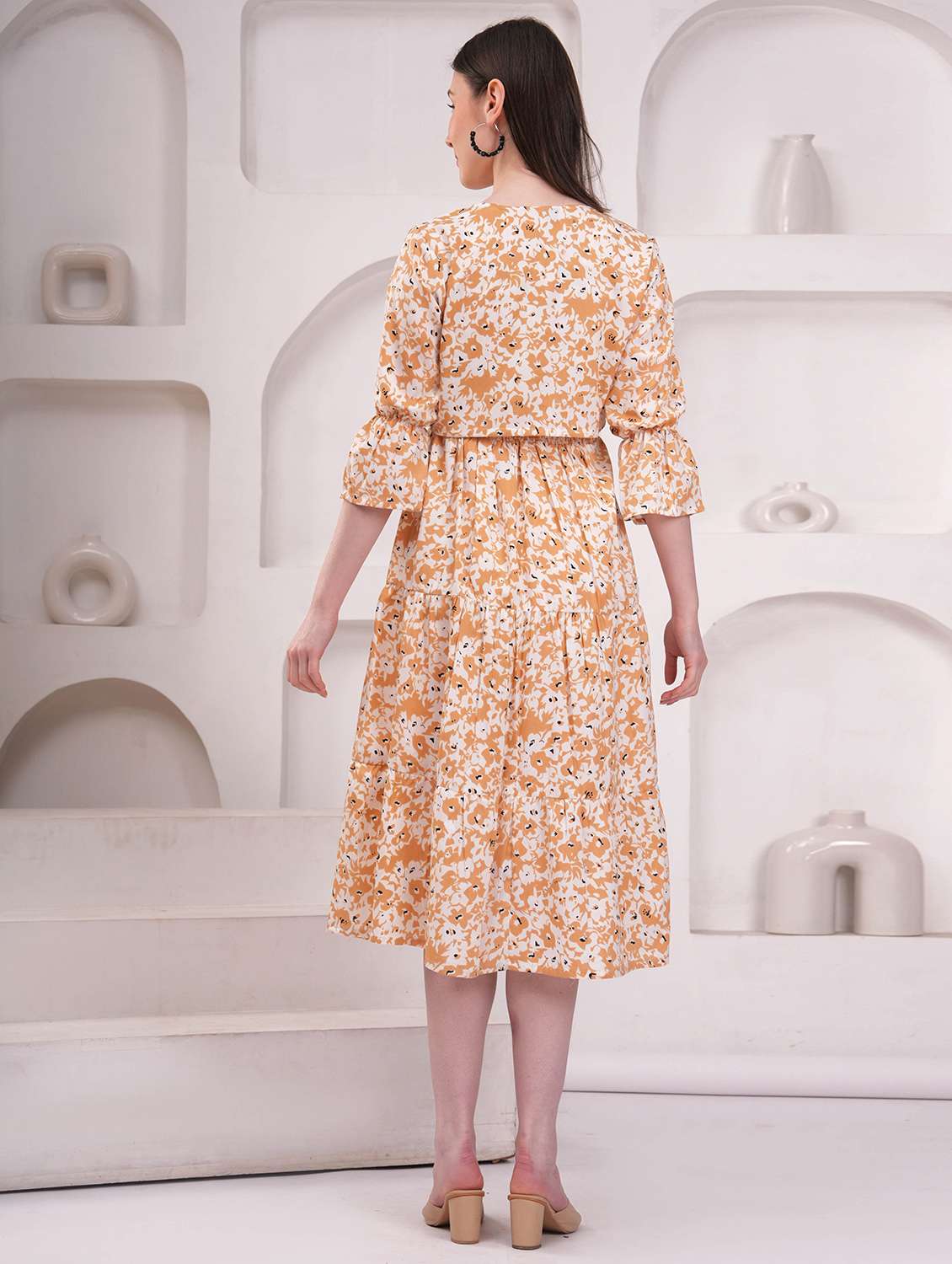women orange crepe gown dress - 22453924 -  Standard Image - 3