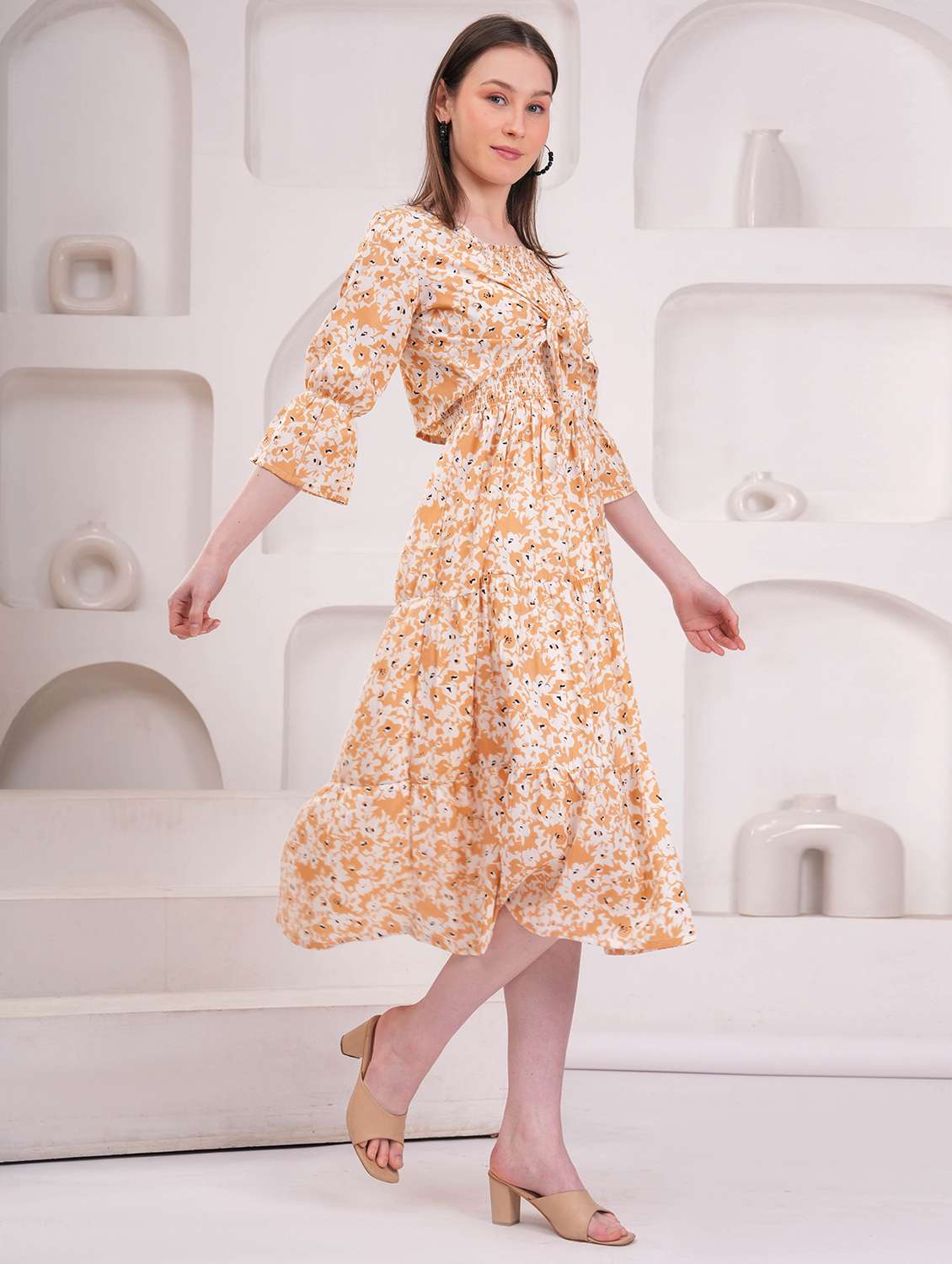 women orange crepe gown dress - 22453924 -  Standard Image - 5