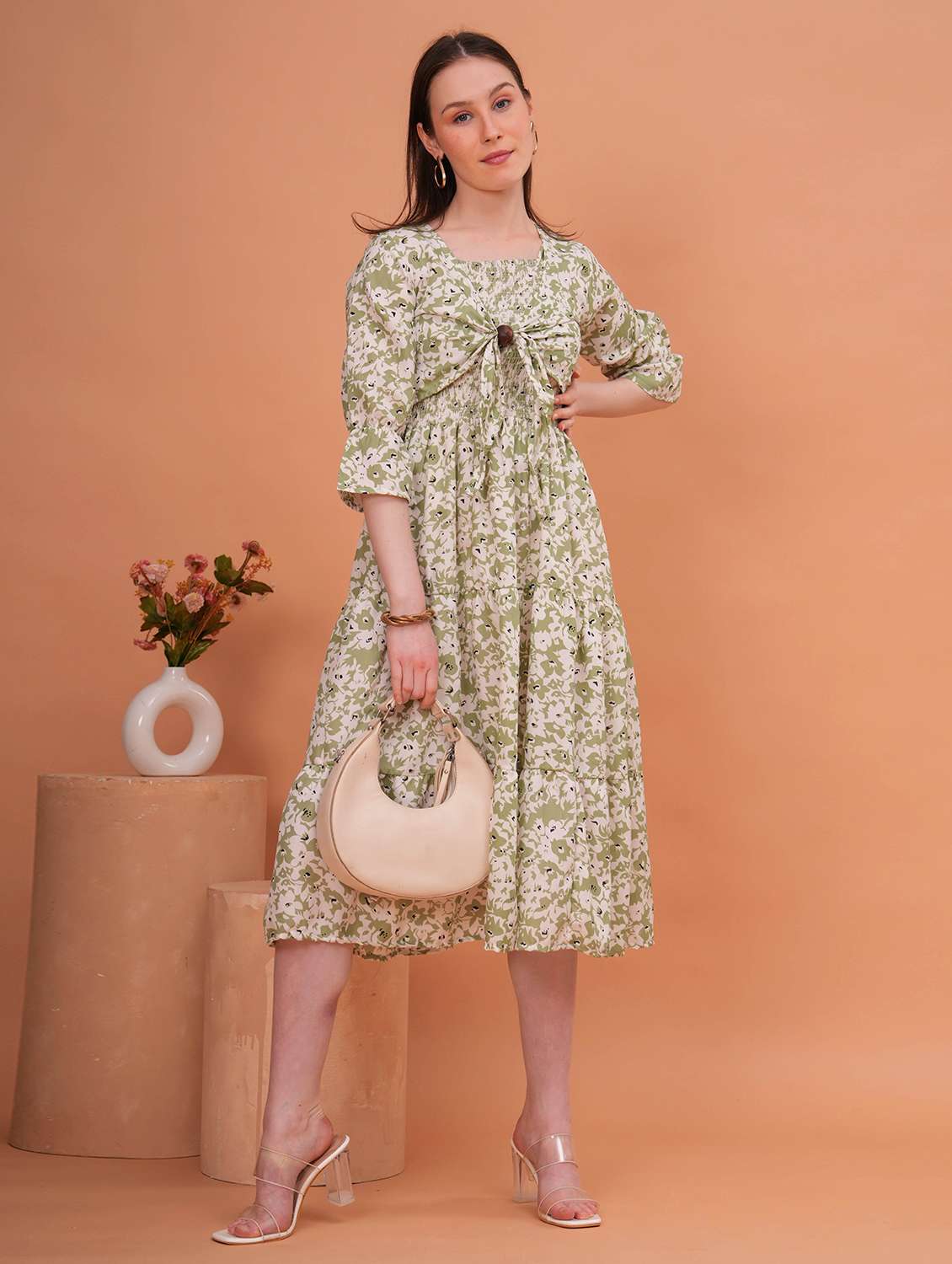 women green crepe gown dress