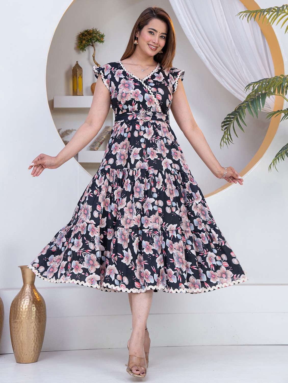 women black crepe gown dress