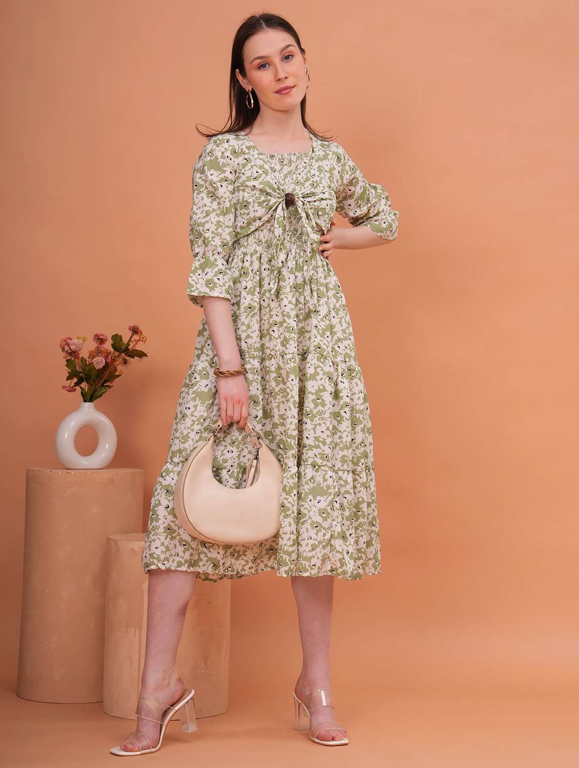 women green crepe gown dress