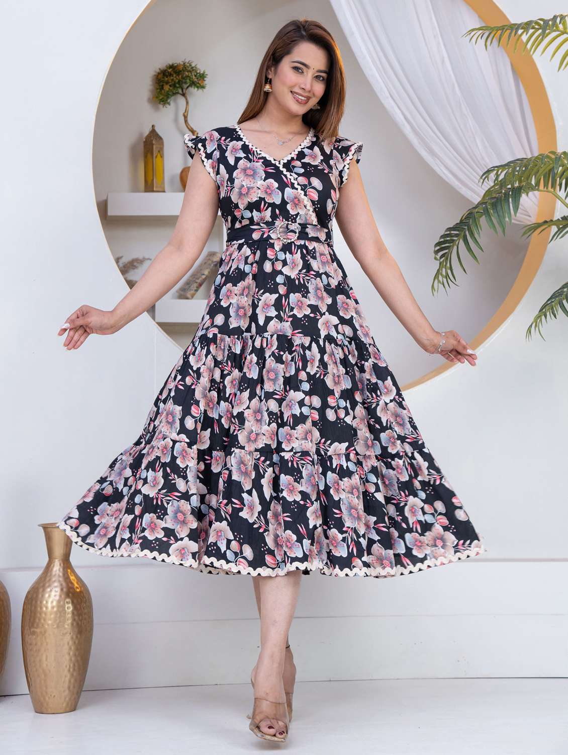 women black crepe gown dress