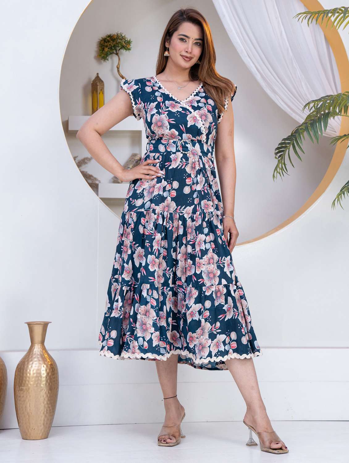 women blue crepe gown dress