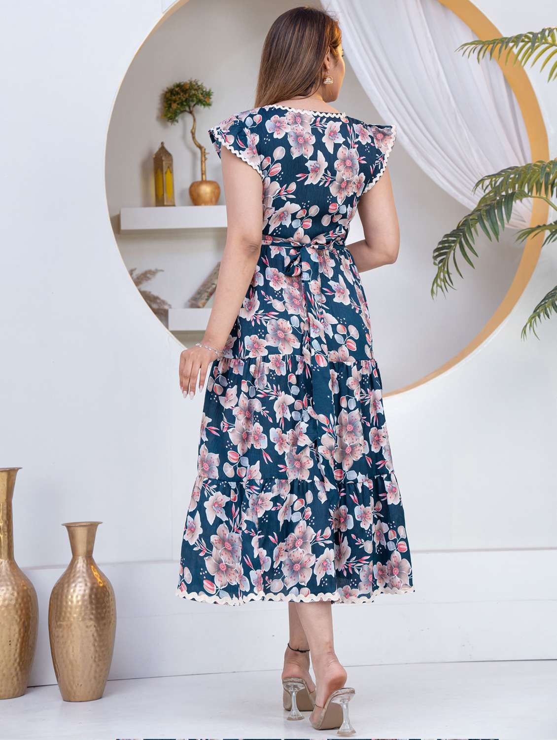women blue crepe gown dress - 22453934 -  Standard Image - 3