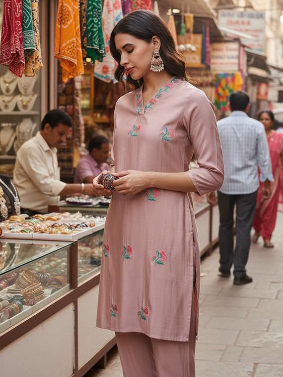 women mauve kurta pant set - 22453940 -  Standard Image - 3