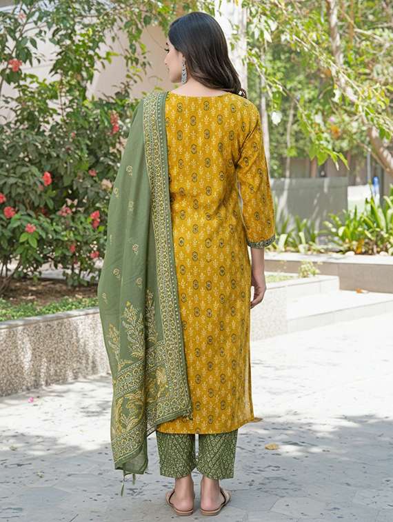 women  self design mustard suit set - 22453953 -  Standard Image - 3