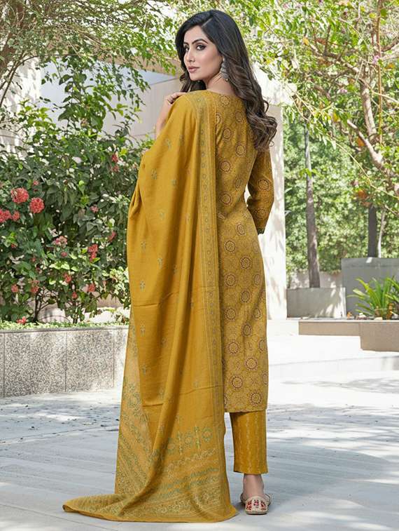 women self design mustard suit set - 22453955 -  Standard Image - 3