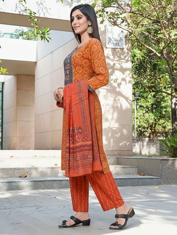 women self design rust suit set - 22453956 -  Standard Image - 3