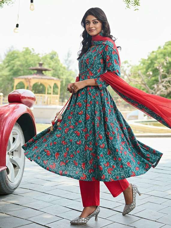 Women Floral Blue Suit Set - 22453964 -  Standard Image - 3