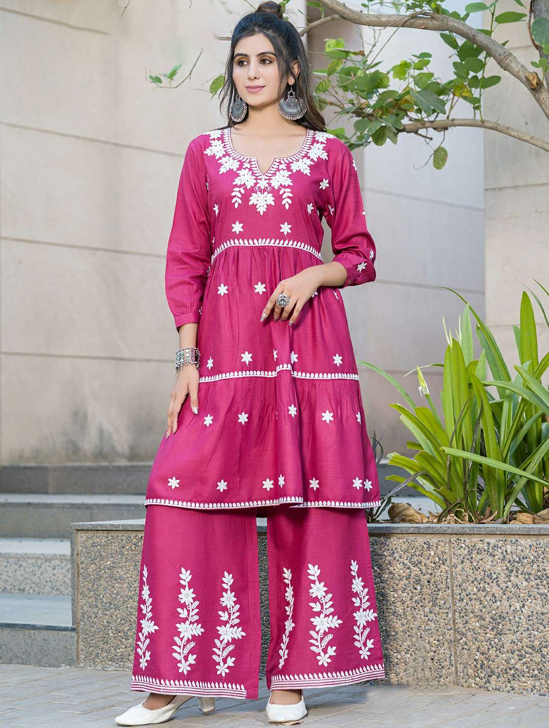 women burgundy kurta sharara set