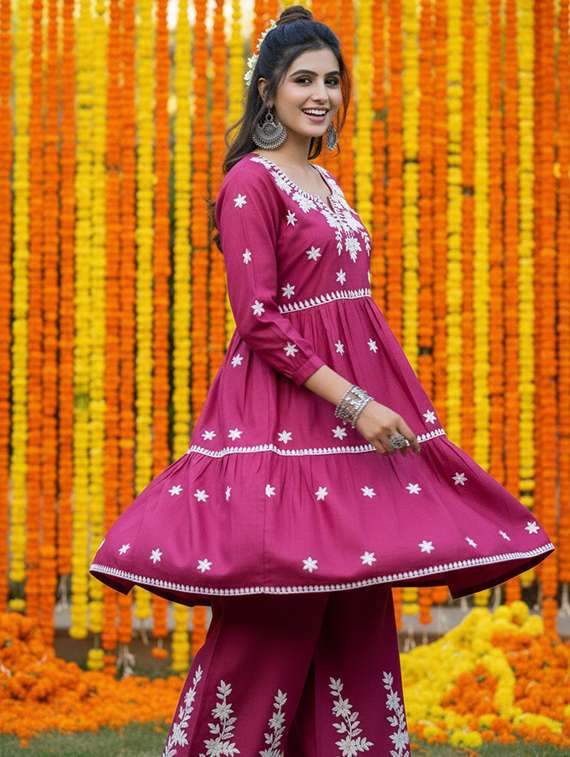Women Burgundy Kurta Sharara Set - 22453969 -  Standard Image - 5