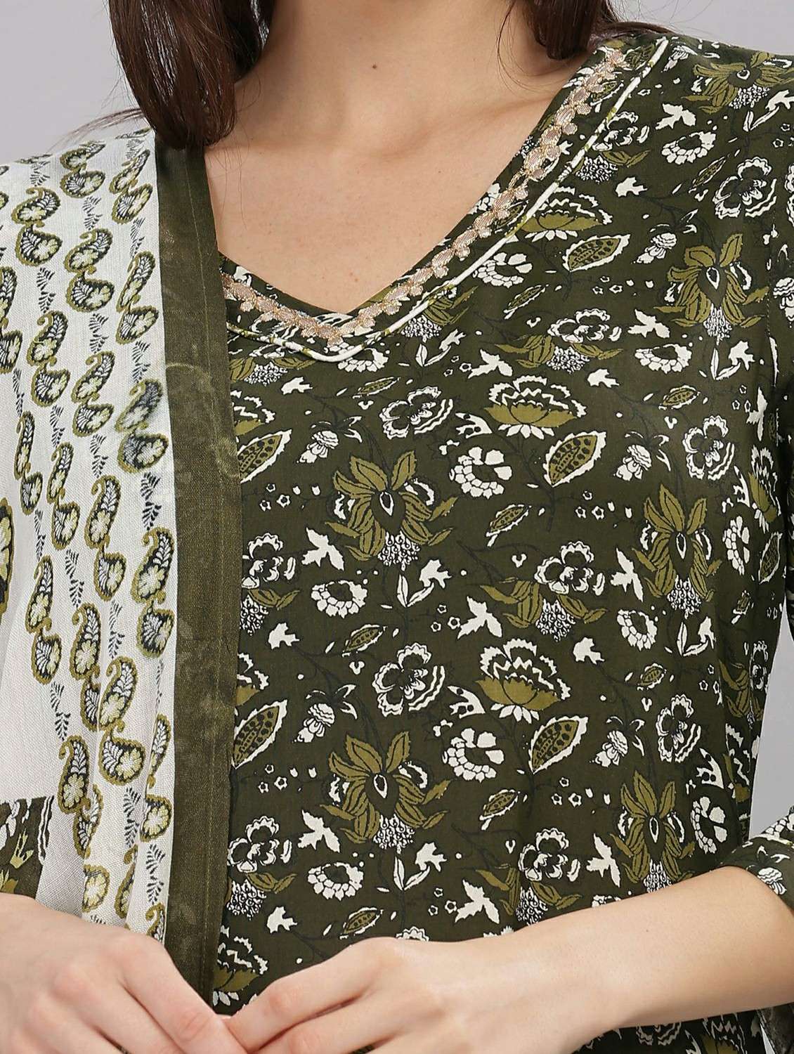 Women Floral Olive Suit Set - 22453971 -  Standard Image - 5