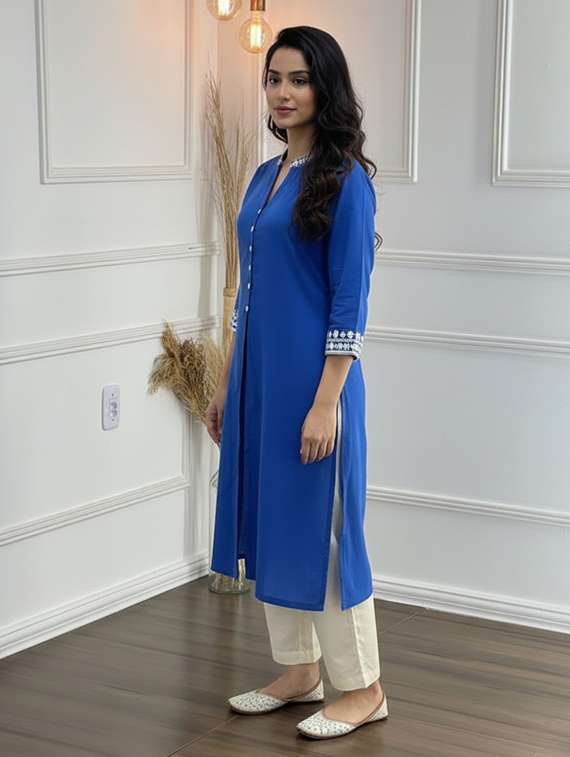 women solids blue kurta pant set - 22453977 -  Standard Image - 3