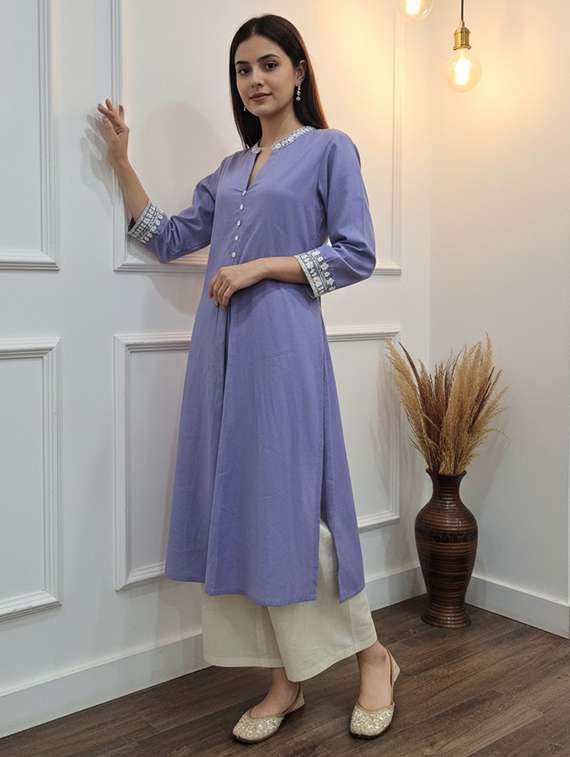 Women Purple Kurta Pant Set - 22453978 -  Standard Image - 3