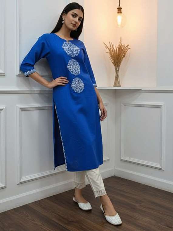 women blue kurta pant set - 22453979 -  Standard Image - 3