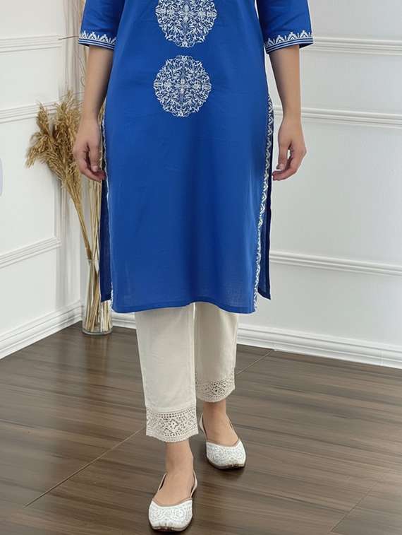 women blue kurta pant set - 22453979 -  Standard Image - 5