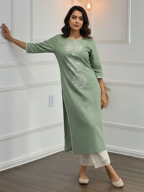 women green kurta pant set - 22453980 -  Standard Image - 3