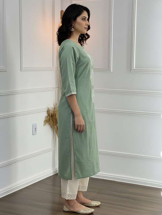 women green kurta pant set - 22453980 -  Standard Image - 5