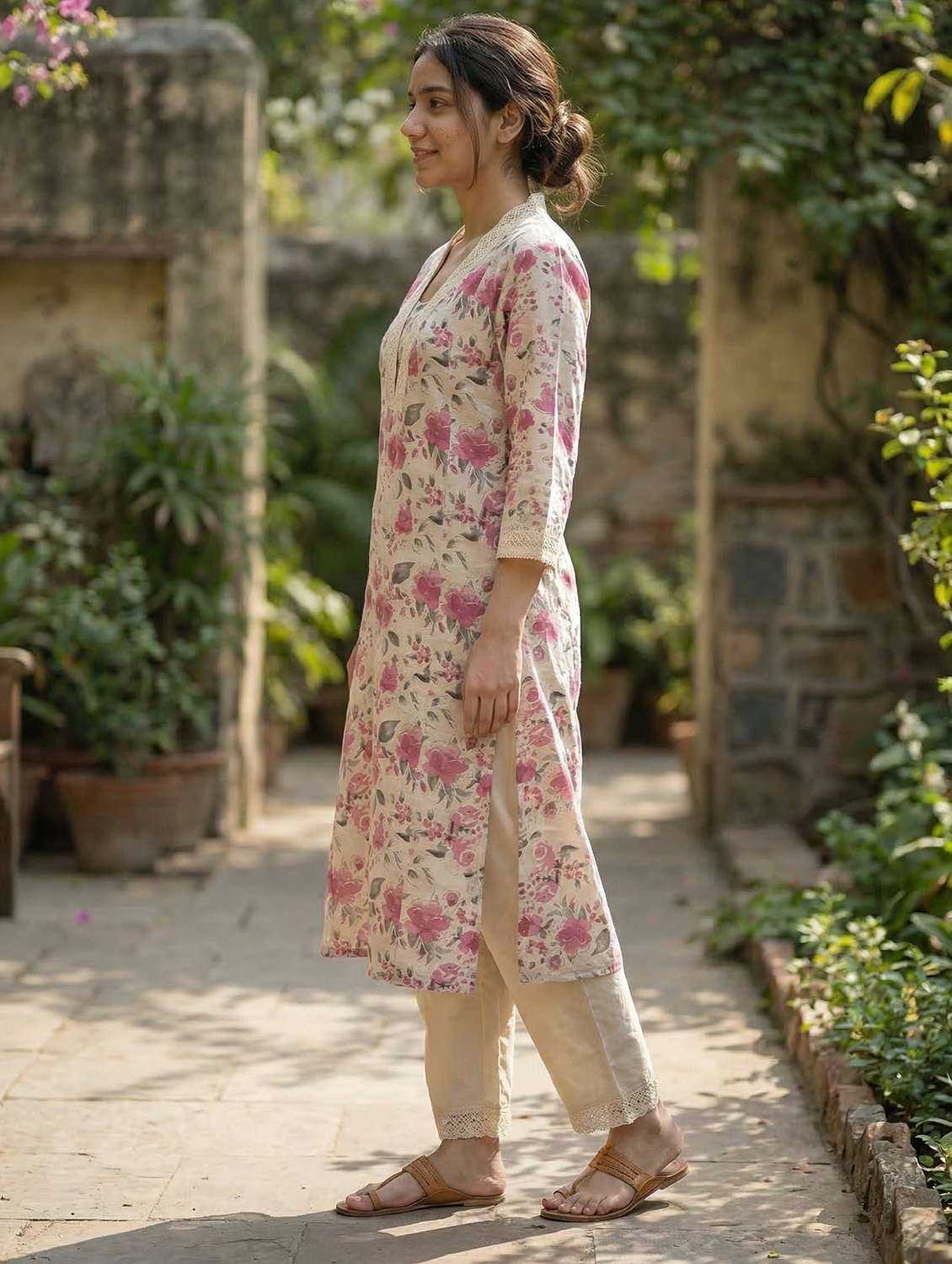 women pink kurta pant set - 22453983 -  Standard Image - 3