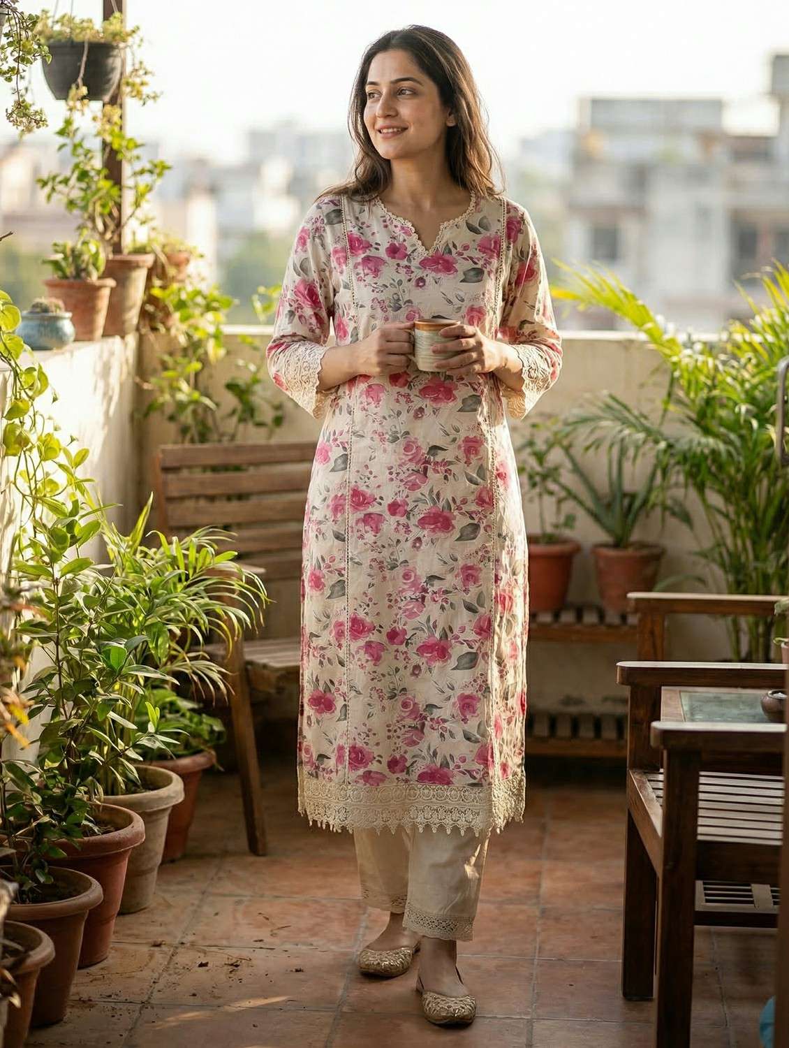 women pink kurta pant set