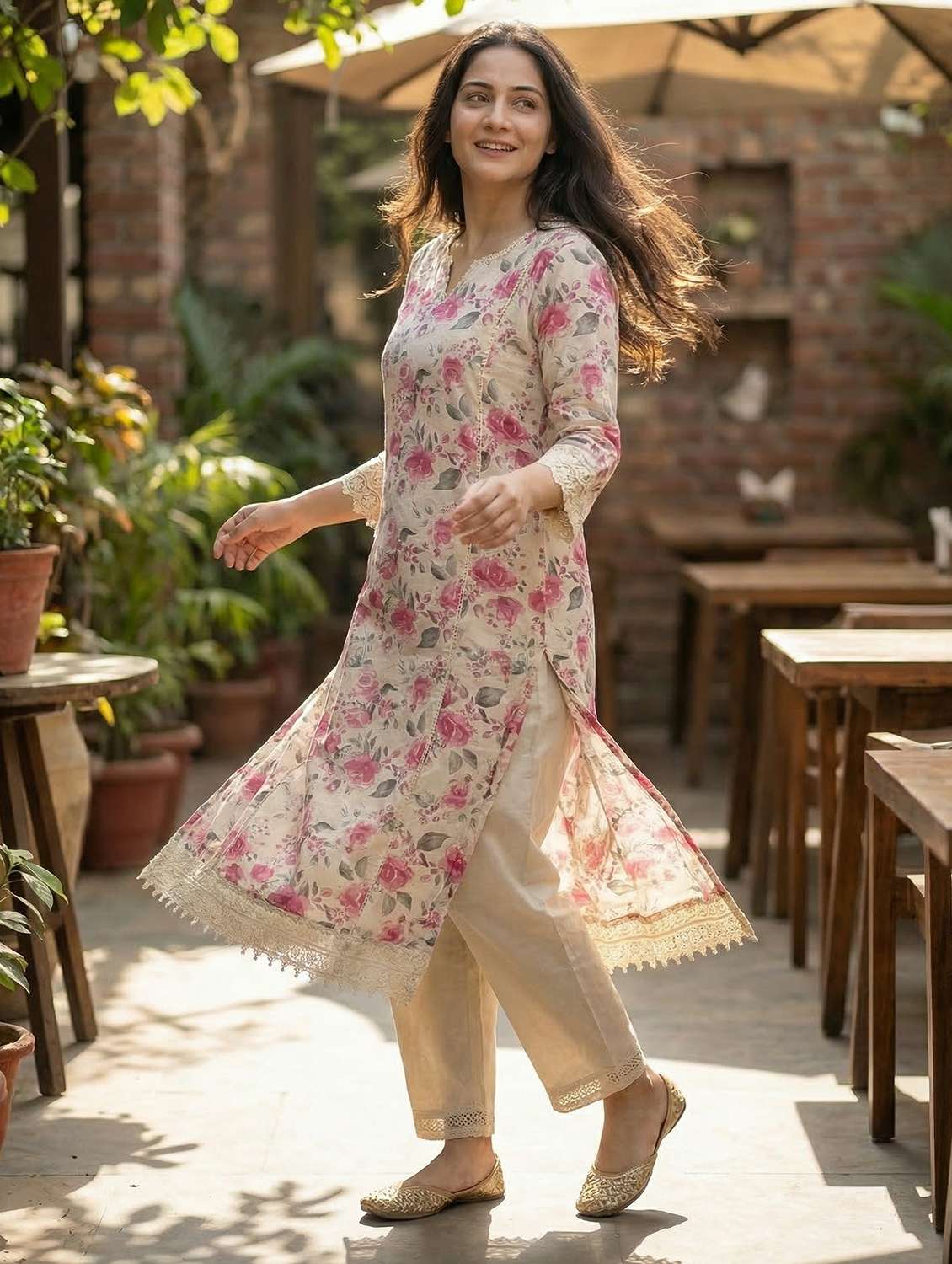 women pink kurta pant set - 22453985 -  Standard Image - 3