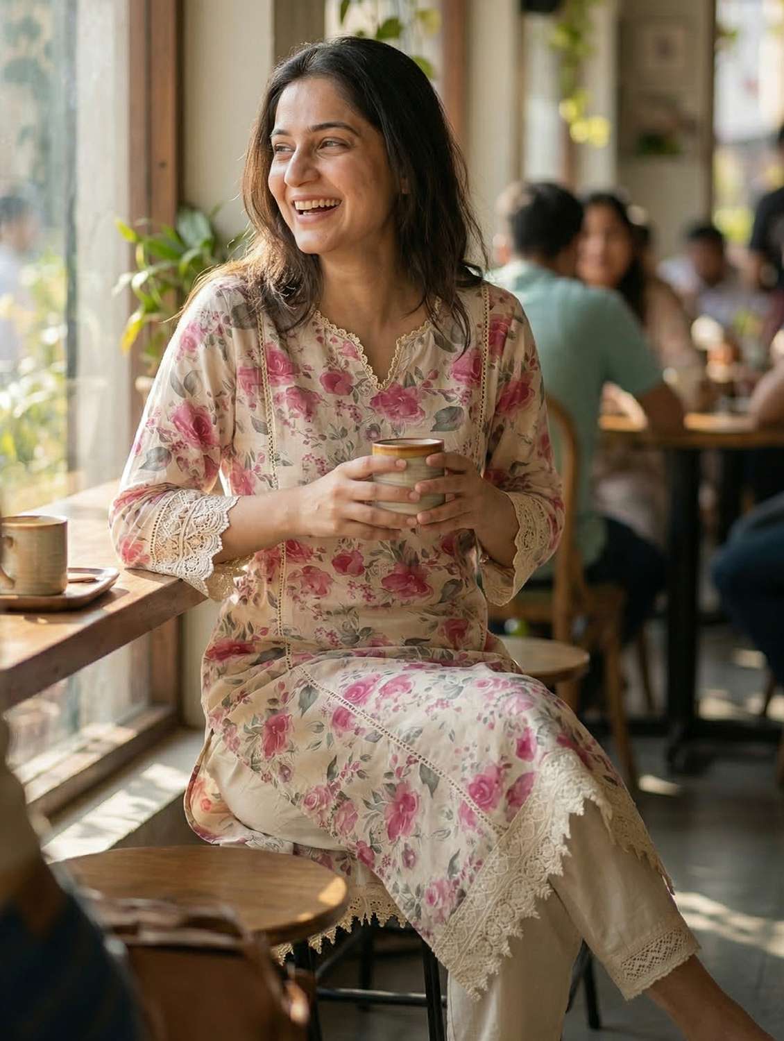 women pink kurta pant set - 22453985 -  Standard Image - 5