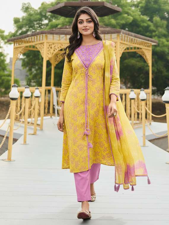women floral mustard suit set