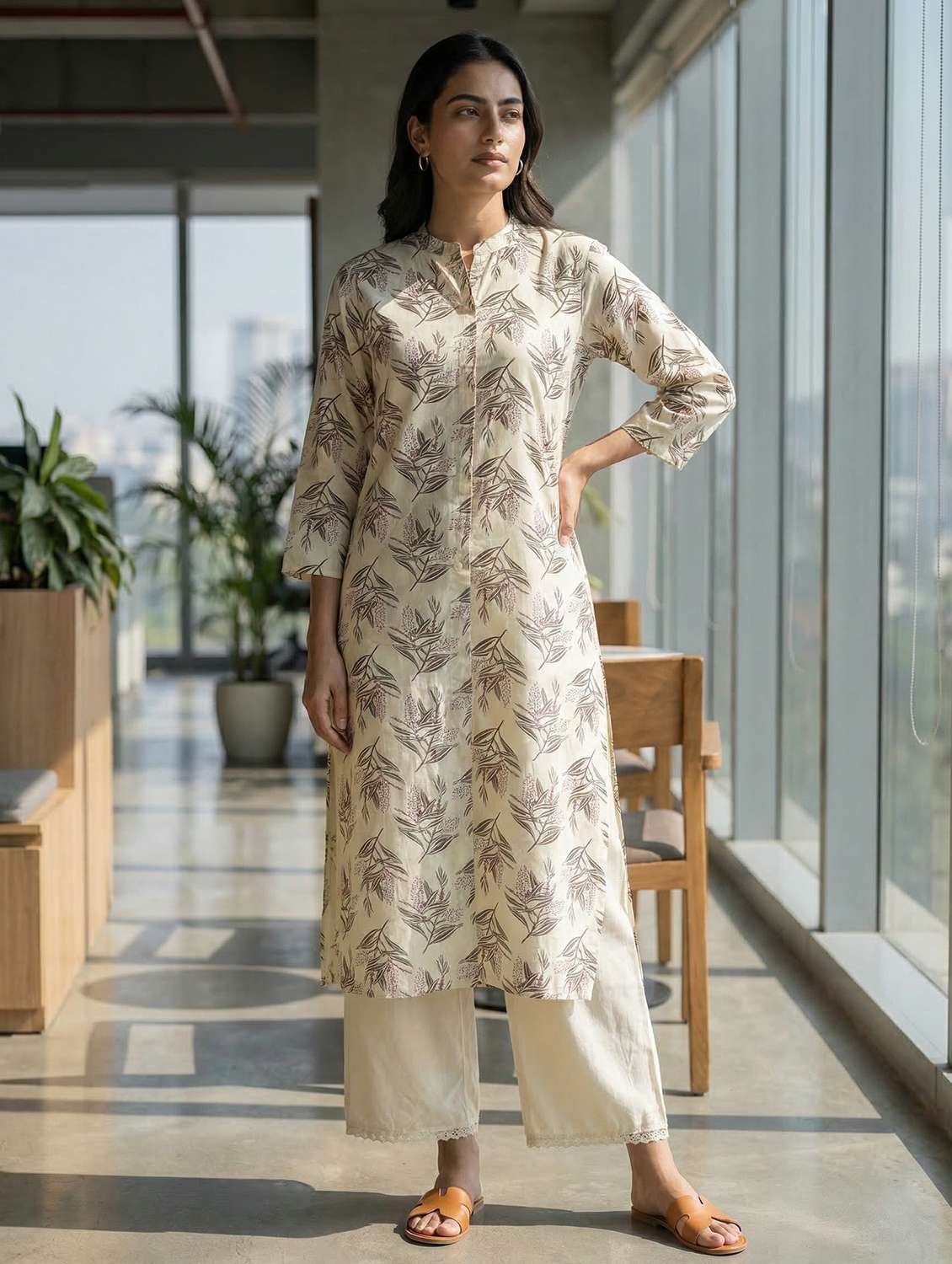 women olive kurta pant set
